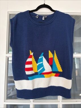 Vintage Sleeveless Knit Sailboat Sweater